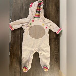 Gymboree Cream Hooded Footie with Colorful Accents 6-9 mo